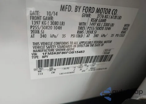 2015 Ford Explorer Limited from USA, damaged, VIN 1FM5K8F86FGB15483